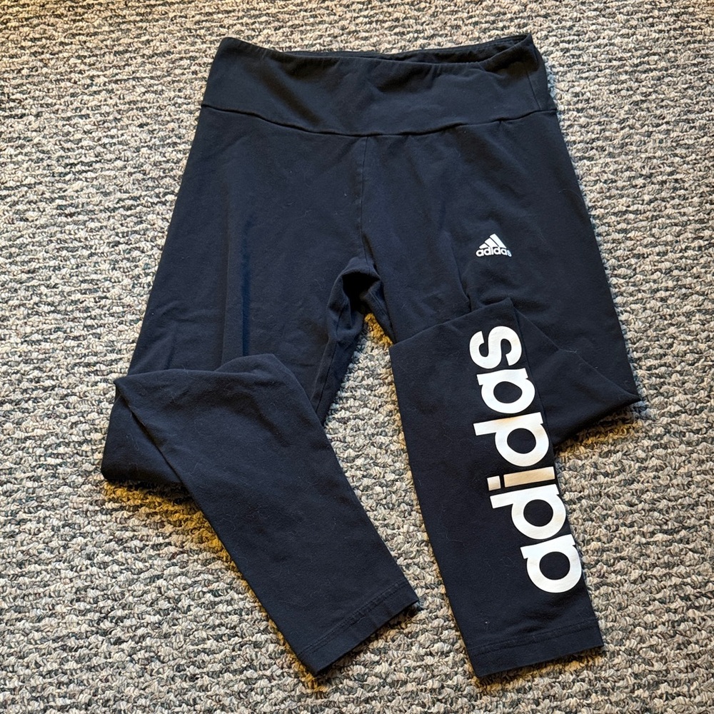 adidas Black Leggings with White Logo Print